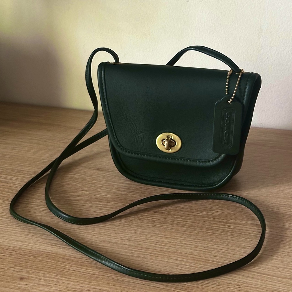 RARE Vintage Coach Everett Bottle Green Leather 9934 Shoulder Crossbody Bag VTG